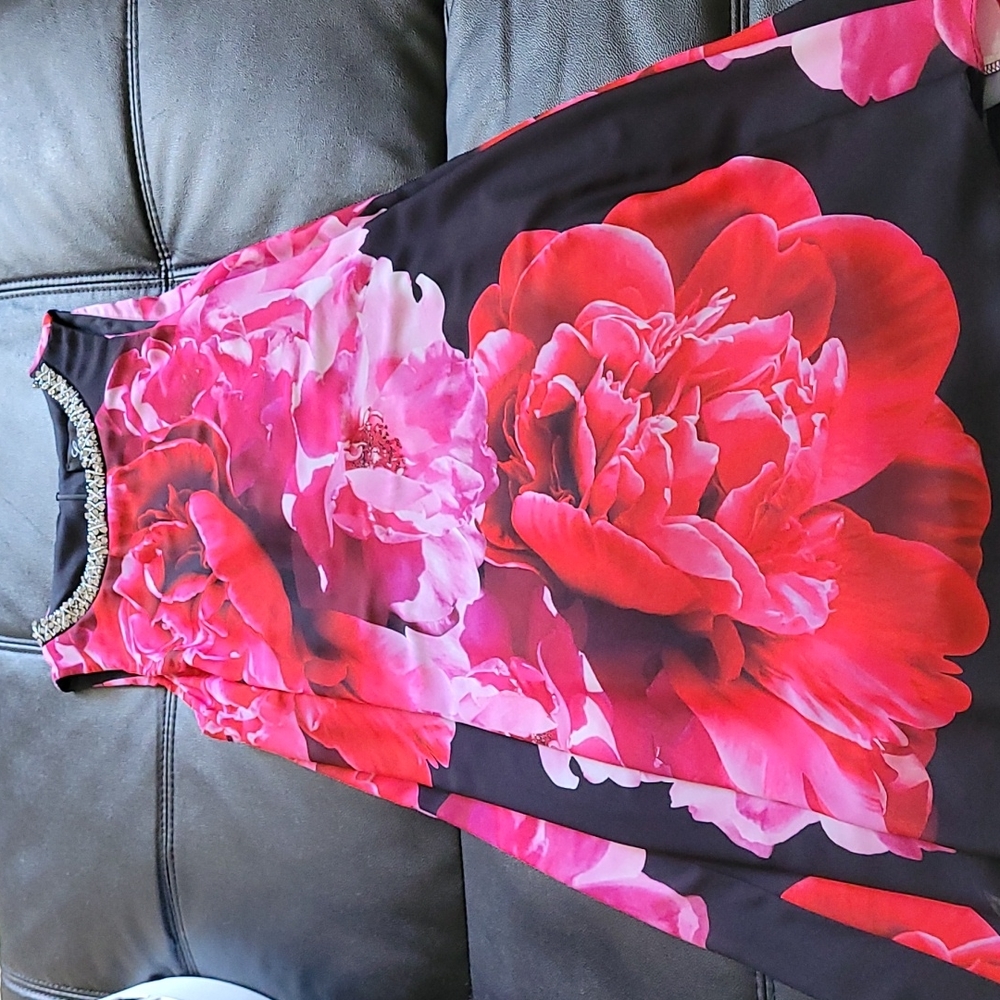 Brand new with tags Frank Lyman tunic dress, size 10, Black with Red roses